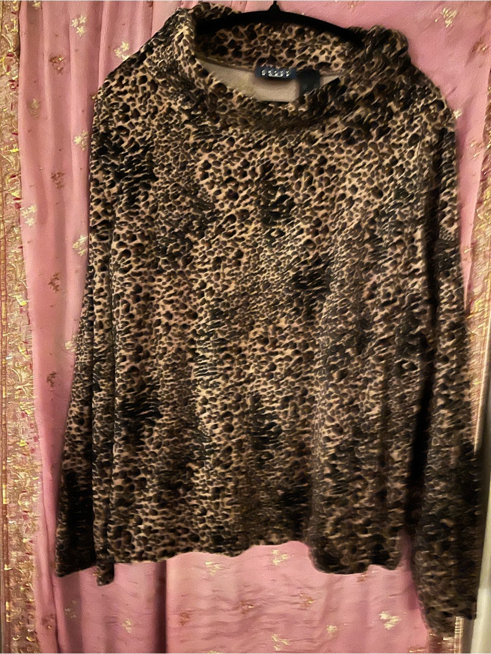 Liz Claiborne Brown Velour Leopard Print Long Sleeve Turtleneck Top